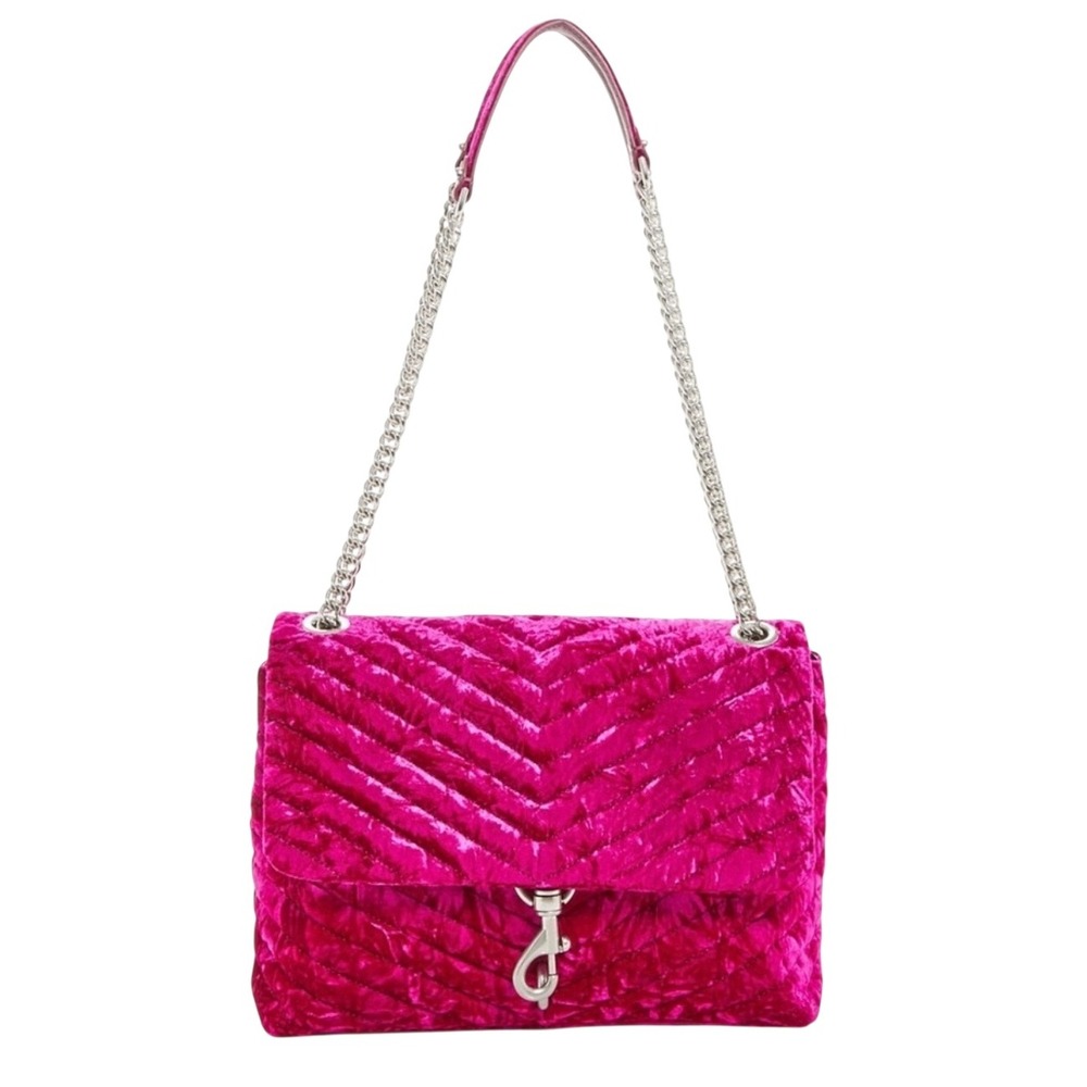 Rebecca Minkoff Edie Flap Shoulder Bag Fuchsia Pink Crushed‎ Velvet Quilted